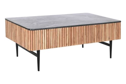 Mesa de Centro de Acacia con Mármol Negro y Patas Metálicas MB-207418