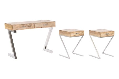 Consola con 2 Mesitas Auxiliares en Madera de Mango y Acero MB-208604