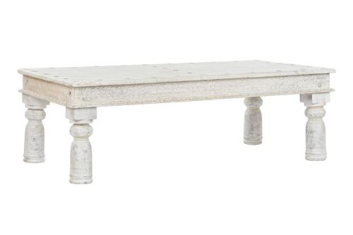 Mesa de Centro de Madera Tallada Decapé Blanco 150 cm MB-208665