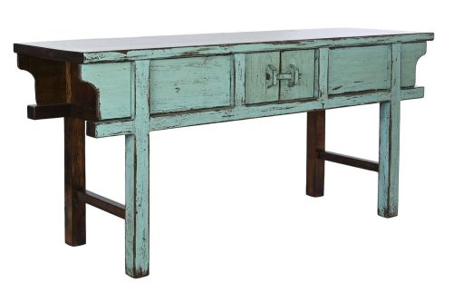 Consola de Madera de Olmo Macizo Decapé Turquesa MB-210646