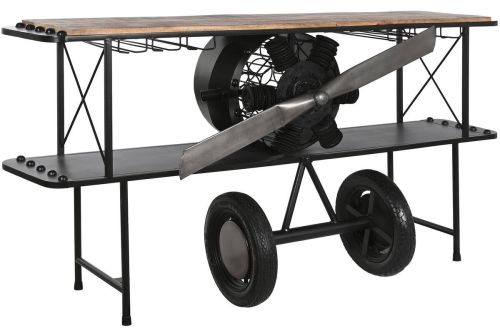 Consola Industrial Madera y Metal Diseño Avión Negro MB-211965
