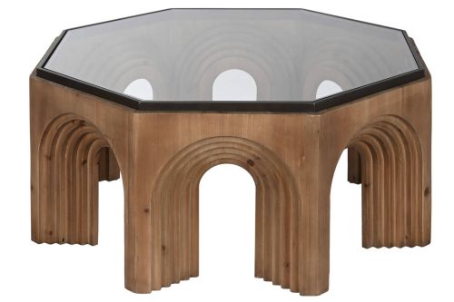 Mesa de Centro de Abeto con Cristal y Patas en Arco MB-212220