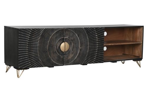 Mueble TV de Mango y Metal Negro con Diseño Mandala 160 cm MB-214237