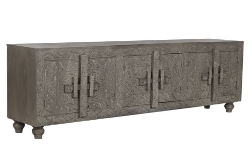 Mueble TV de Madera Tallada Gris MB-214798