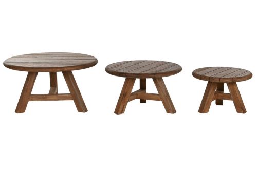 Set de 3 Mesas de Centro Redonda en Teca Reciclada MB-217308