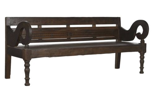 Banco de Madera de Teca Maciza Tallado Marrón Oscuro MB-217919