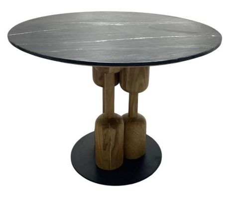 Mesa de Comedor Redonda de Acacia y Mármol MB-221458