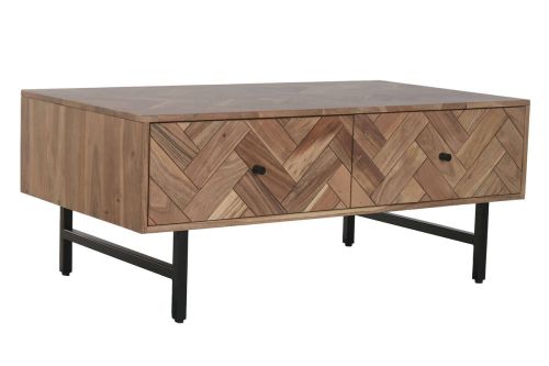 Mesa de Centro de Acacia con Cajones y Patas de Metal MB-222422