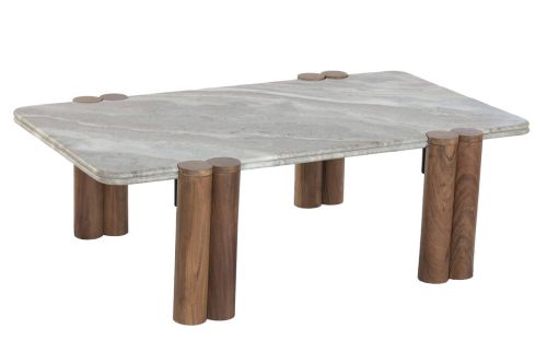 Mesa de Centro de Mármol y Madera de Mango Marrón MB-223561