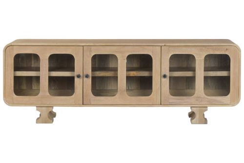 Mueble TV de Madera de Mango con Puertas de Cristal MB-224133