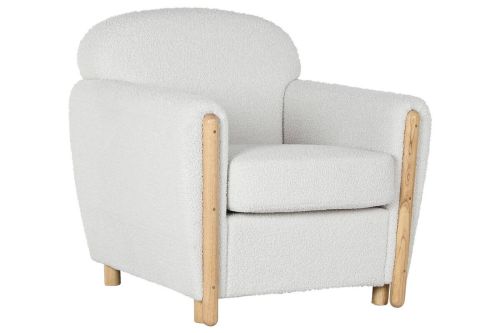 Sillón de Salón Tapizado en Bouclé Blanco con Estructura de Madera MB-217365