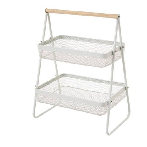 Cesta Doble de Metal en Color Blanco