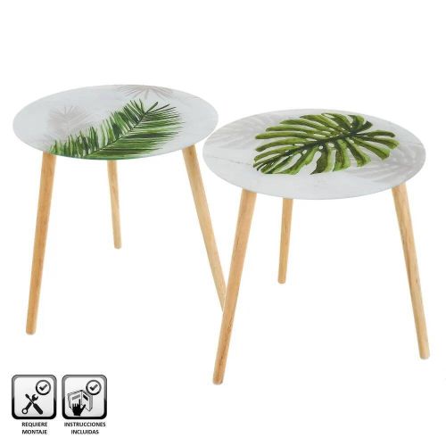 Mesa Auxiliar de Cristal y Patas de Madera 803035