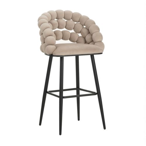 Taburete de Bar con Respaldo NIMPHA Color Beige de Terciopelo con Patas de Metal Negras 30-156