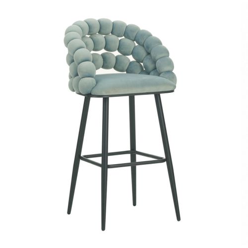 Taburete de Bar con Respaldo NIMPHA Color Azul de Terciopelo con Patas de Metal Negras 30-157