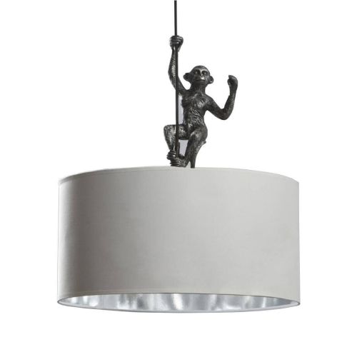 Lámpara de Techo con una Figura de Mono Estructura de Resina Color Plata y Pantalla de Tela Blanca 55-466