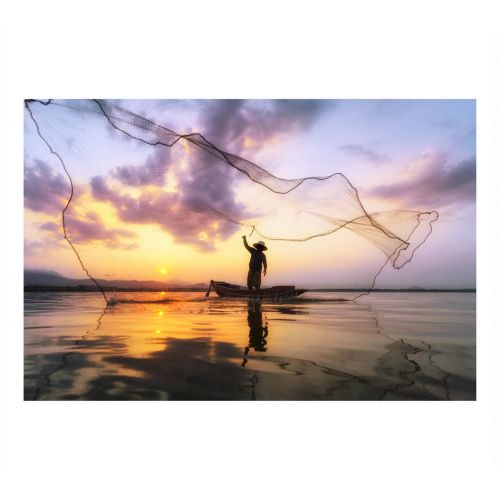 Cuadro de Cristal con Impresión del Atardecer y Silueta de pescador en Canoa 81-486
