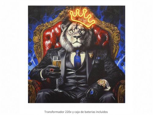 Lienzo Pop Art León en su Trono 80x80 cm con LED y Efecto Óleo 81-520