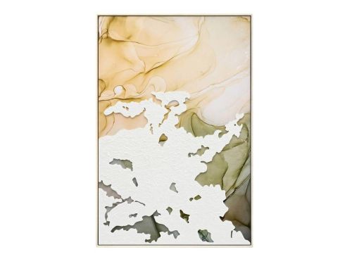 Cuadro Óleo Abstracto Verde y Blanco con Relieve y Brillo 62x92 cm 80-220