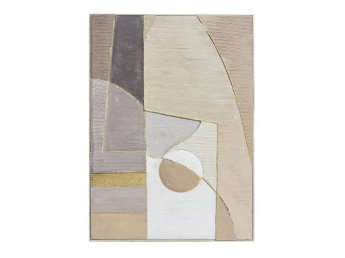 Óleo Abstracto 72x102 cm Tonos Tierra con Líneas Doradas y Marco 80-227