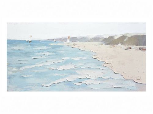 Óleo Abstracto Paisaje Marino 140x70 cm en Tonos Azules y Tierra 81-525