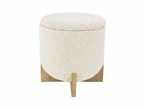 Puff Bouclé Natural con Almacenaje y Pie de Madera 33-625