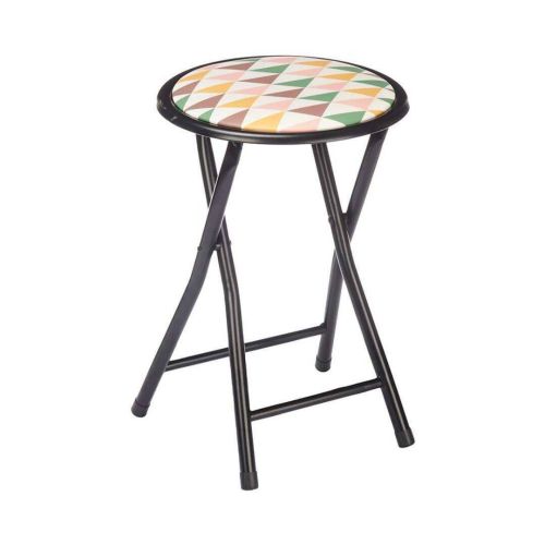 Taburete Plegable P.V.C. con Asiento de Diseño Geométrico y Patas de Metal Negras GEOMETRIC 73052