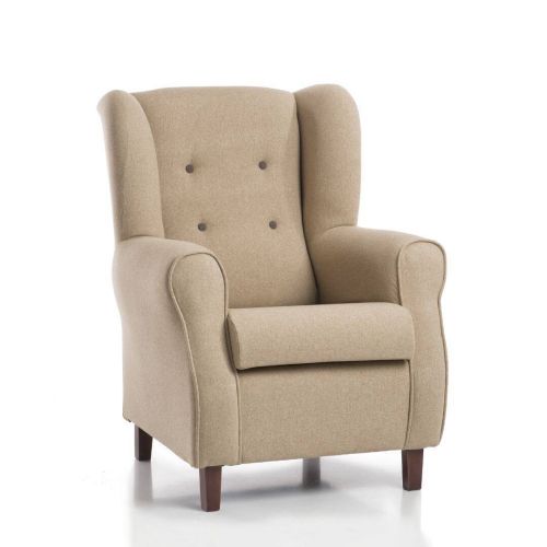 Butaca modelo TURIN clásica orejera con patas de madera Color beige