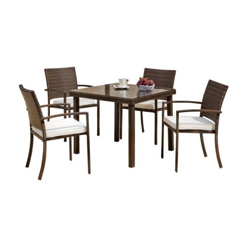 Comedor de Jardín con Mesa de Cristal Marrón 90 cm BAHÍA