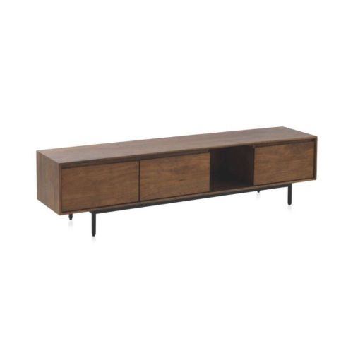 Mueble de televisión de 3 puertas lisas de madera de mango natural con patas de metal GABAR 10822