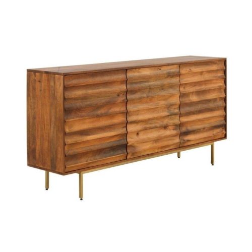 Aparador de tres puertas en madera de mango natural con patas metálicas doradas GABAR 10705