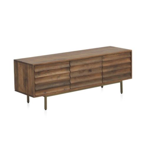 Mueble TV de 3 puertas de madera de mango natural con patas doradas GABAR 10706