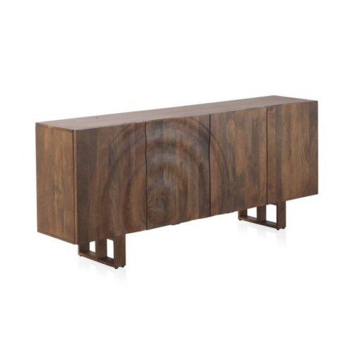 Aparador en acabado natural en madera de mango con puertas de ondas y patas de madera GABAR 11036