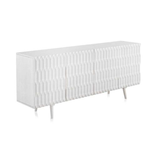 Aparador de madera de mango blanco lavado de 4 puertas y patas de madera GABAR 10690