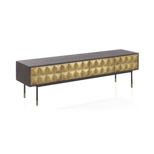 Mueble TV con en Acabado Dorado y Wengue de Madera de Mango GABAR 10837