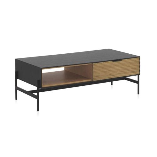Mesa de centro de madera chapada en fresno de color negro con cajones naturales GABAR 10977