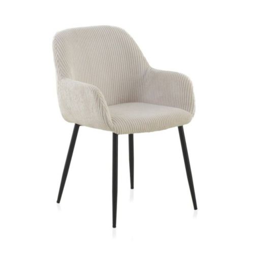 Sillón de pana blanca con patas de metal negras GABAR 11060/1