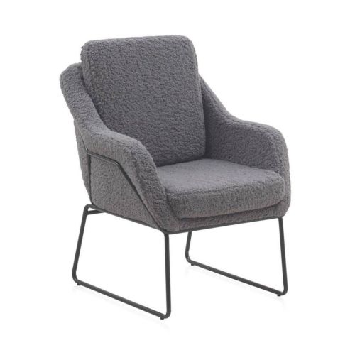 Sillón gris tapizado con patas metálicas negras GABAR 10780