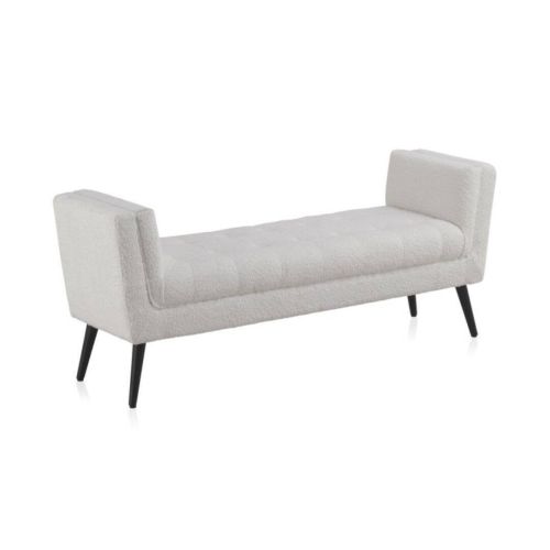 Banqueta blanca tapizada con patas de madera negras GABAR 10880