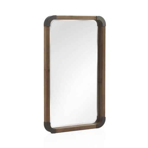 Espejo rectangular de madera con cantos de metal en acabado natural GABAR 10956