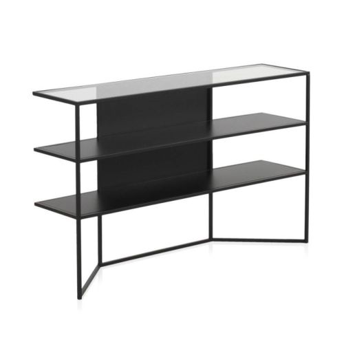 Consola de metal acabado en color negro con sobre rectangular de Cristal GABAR 10941