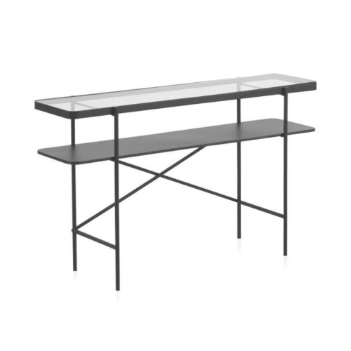 Consola de metal en color negro con sobre rectangular de Cristal GABAR 10942