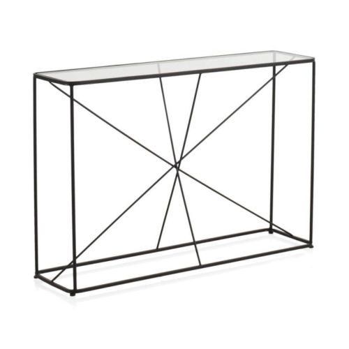 Consola de tubos de metal en color negro con sobre rectangular de Cristal GABAR 10943