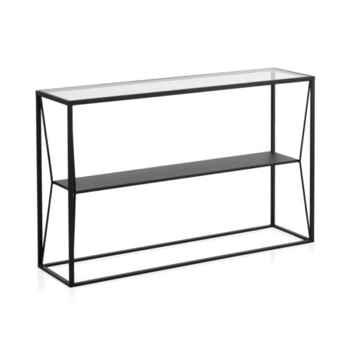 Consola de metal en color negro con sobre rectangular de Cristal de 120 cm GABAR 10940