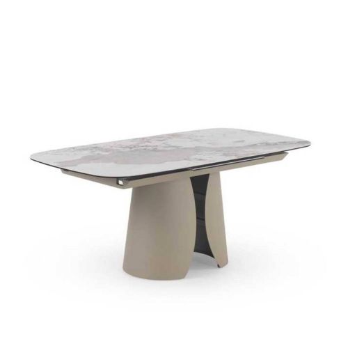 Mesa de Comedor Extensible con Pie Central Metálico Taupe GABAR 11602