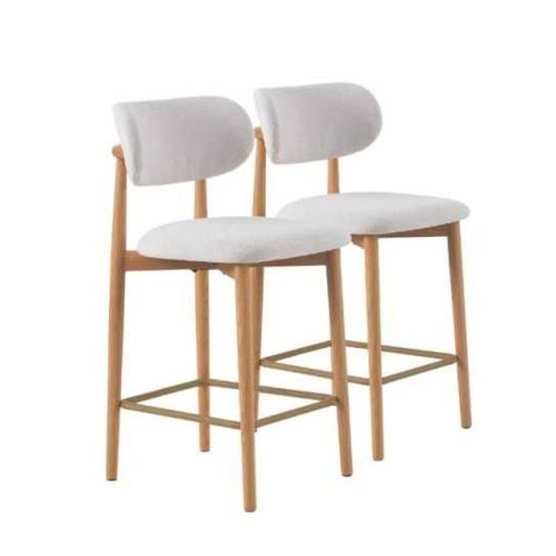 Juego de 2 Taburetes con Respaldo de Madera de Roble Tapizado Blanco GABAR 11681