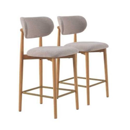 Juego de 2 Taburetes con Respaldo de Madera de Roble Tapizado Beige GABAR 11682