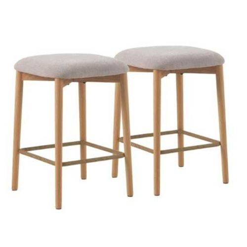 Juego de 2 Taburetes Tapizados Beige de Madera de Roble Natural GABAR 11684
