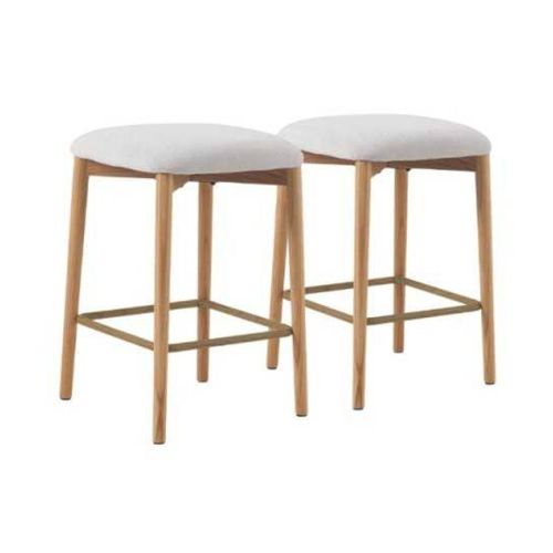 Juego de 2 Taburetes Tapizados Blancos de Madera de Roble Natural GABAR 11683