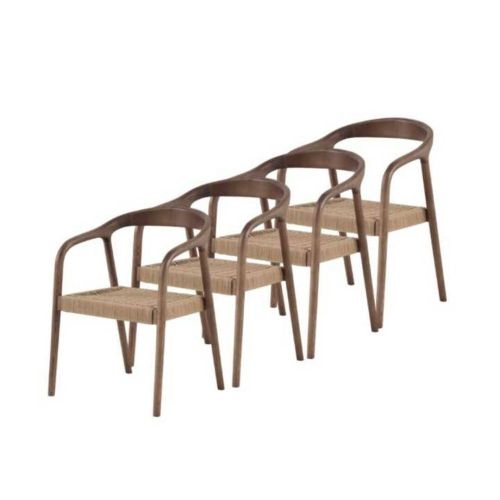 Juego de 4 Sillas de Comedor de Madera de Fresno con Asiento Trenzado GABAR 11587